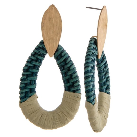 One Blessed Nana Jewelry - 🟩 NWT *BOUTIQUE*  RATTAN  TEARDROP EARRINGS w/RAFFIA DETAIL